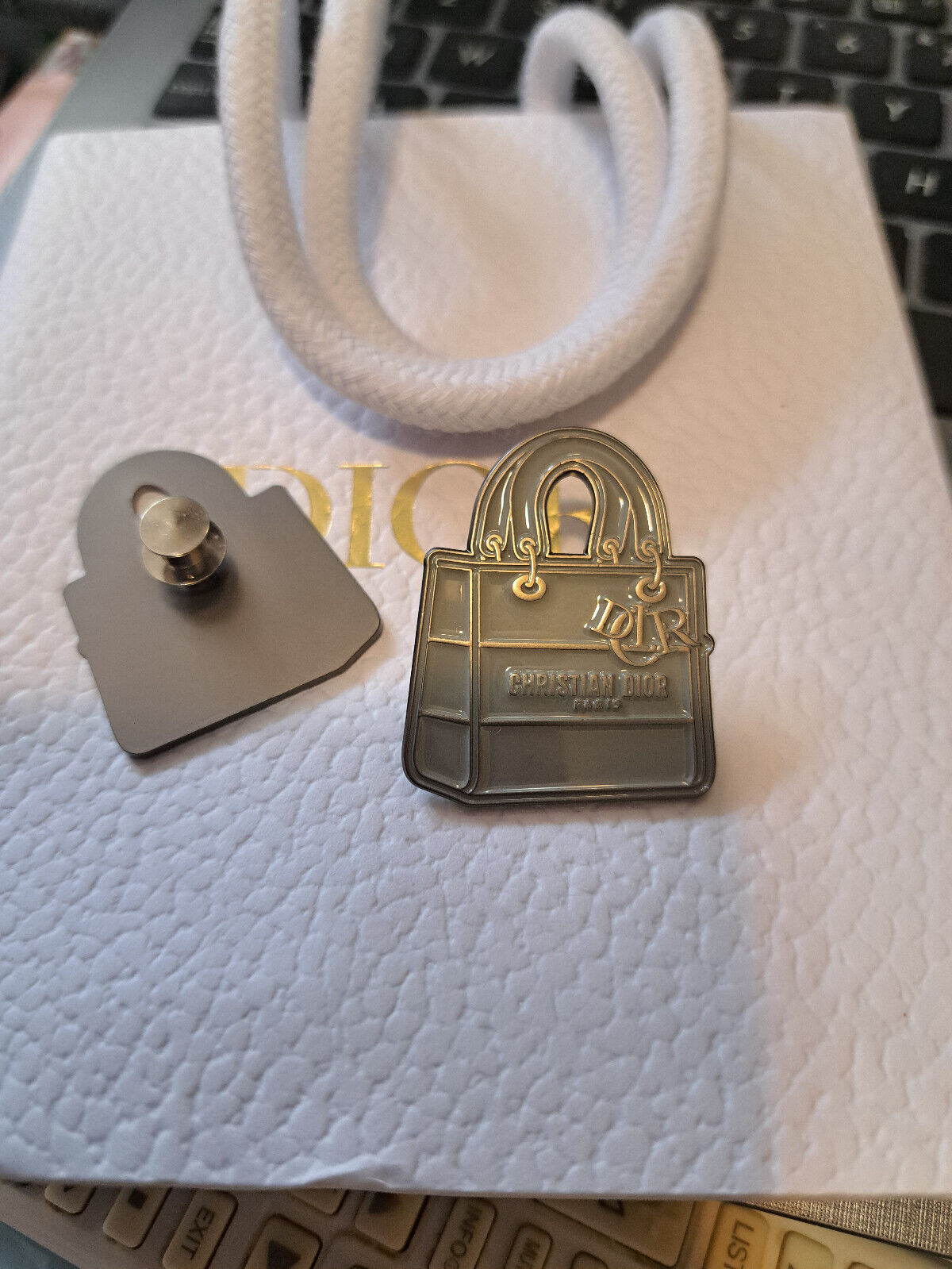 Dior Event Novelty Gift Metal Pin Badge Grey Collectable
