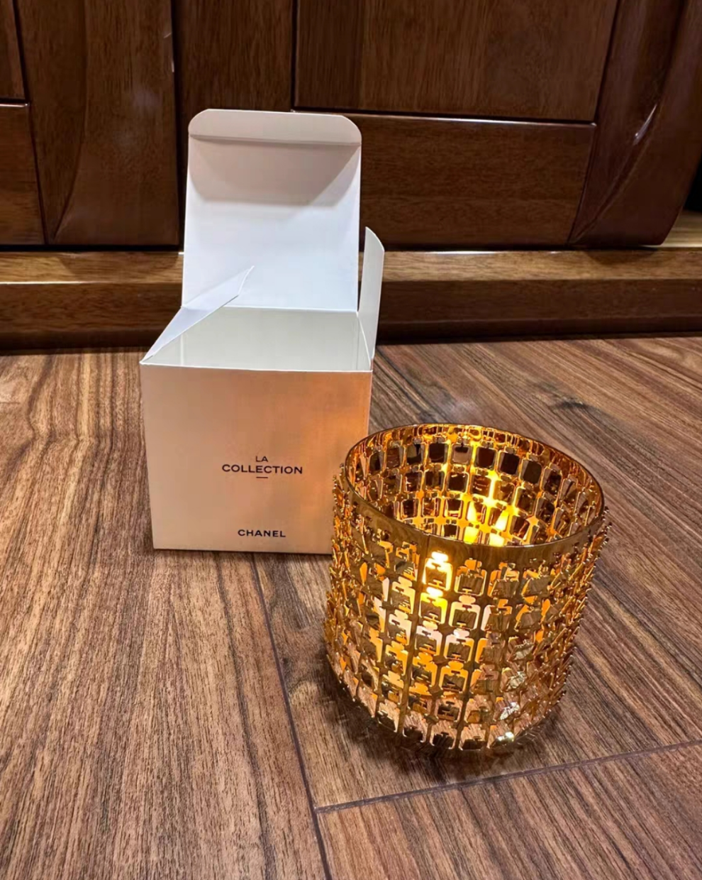Chanel perfume bottle metal candle stand holder