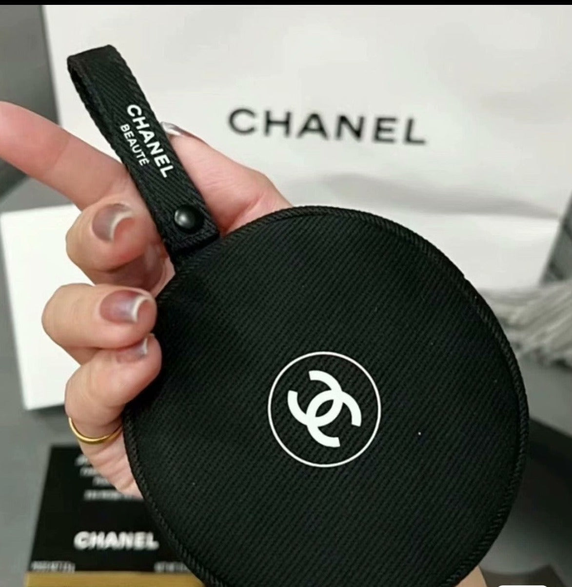 Chanel 2024 Small round earbuds storage pouch