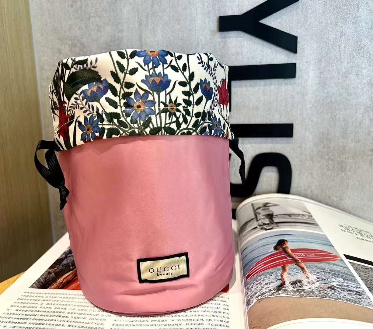 Gucci Satin Pink Makeup Drawstring bag