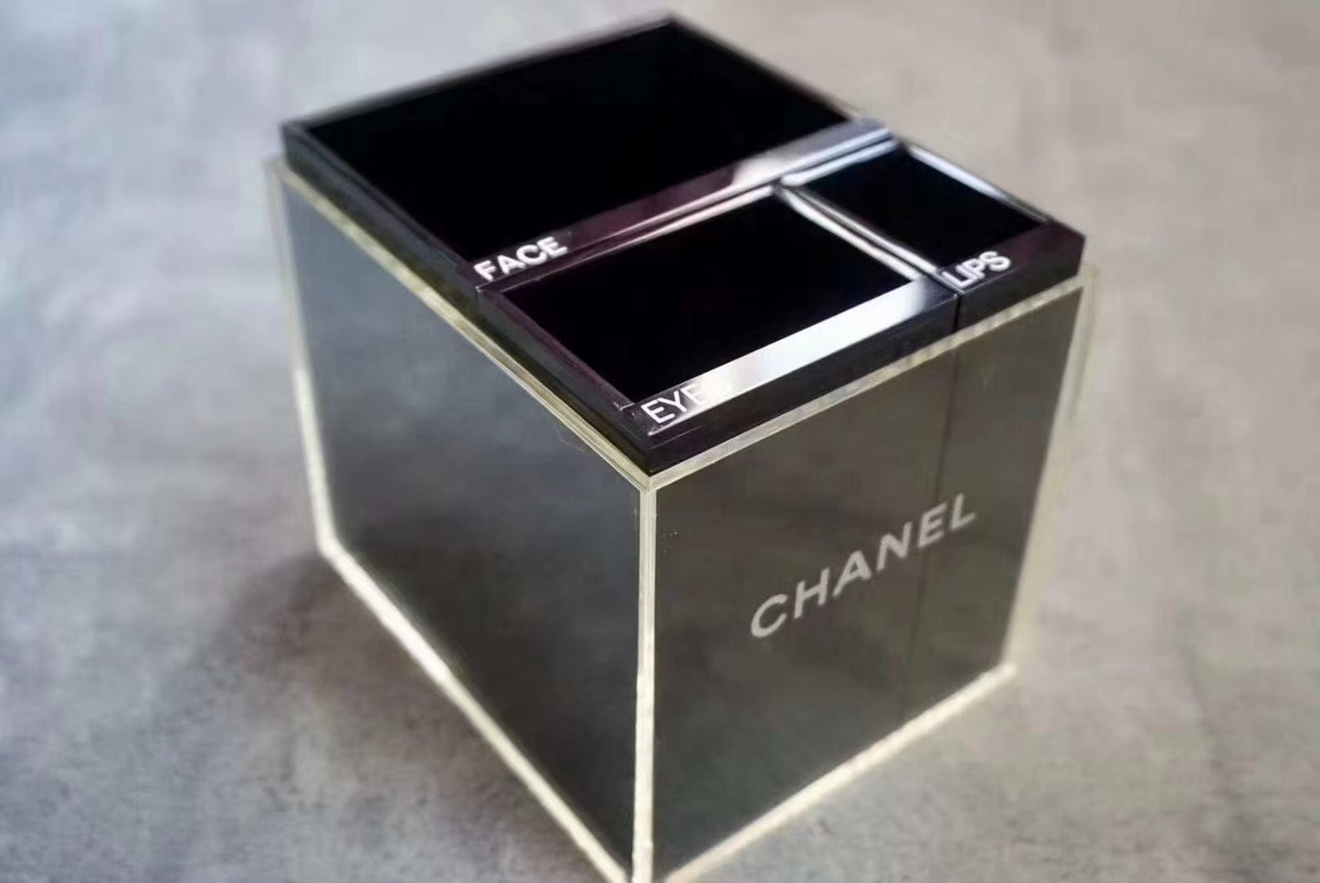 Chanel black acrylic makeup tools holder tray