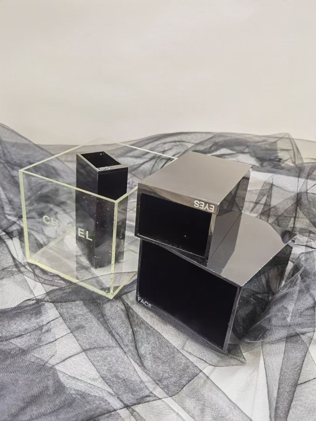 Chanel black acrylic makeup tools holder tray
