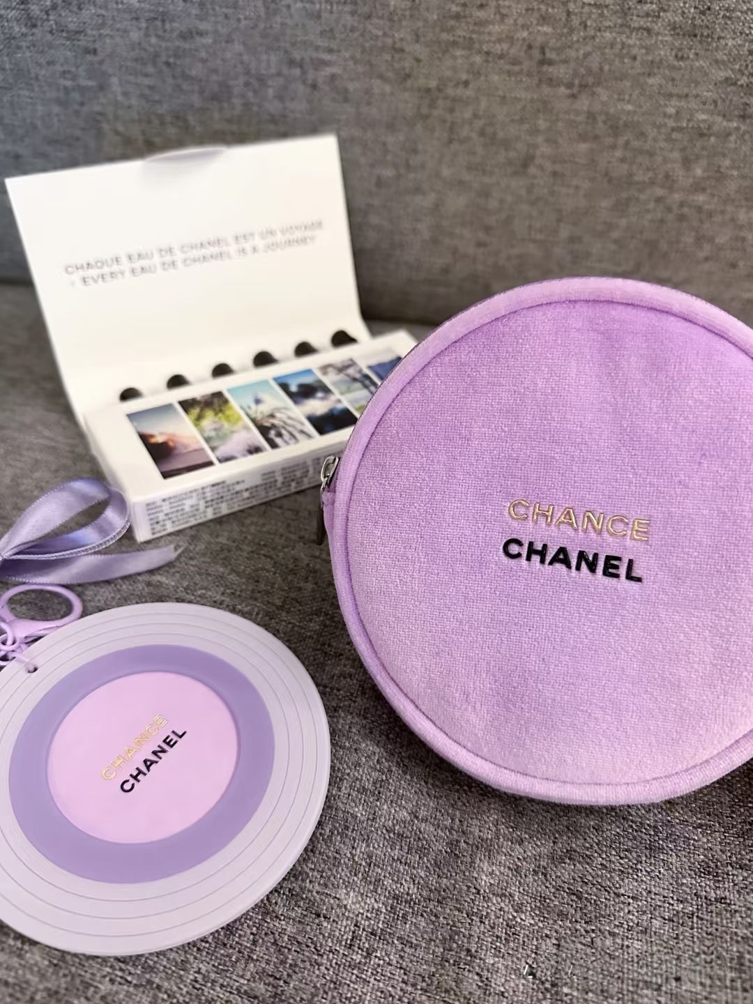 Chanel Velvet purple Makeup Round Pouch bag 2025 VIP GIFT