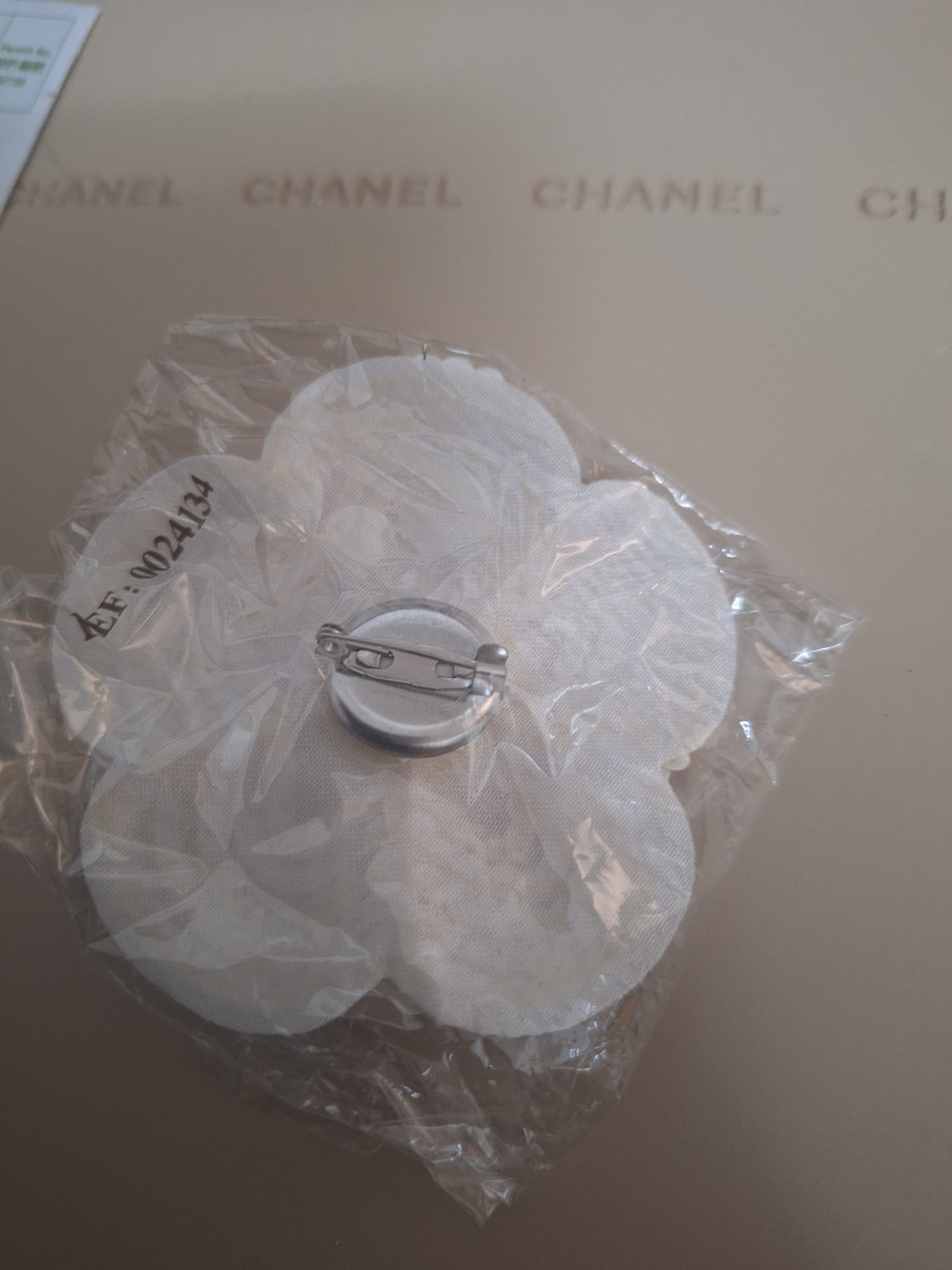 Chanel white sequin Camellia Brooch PIN rare