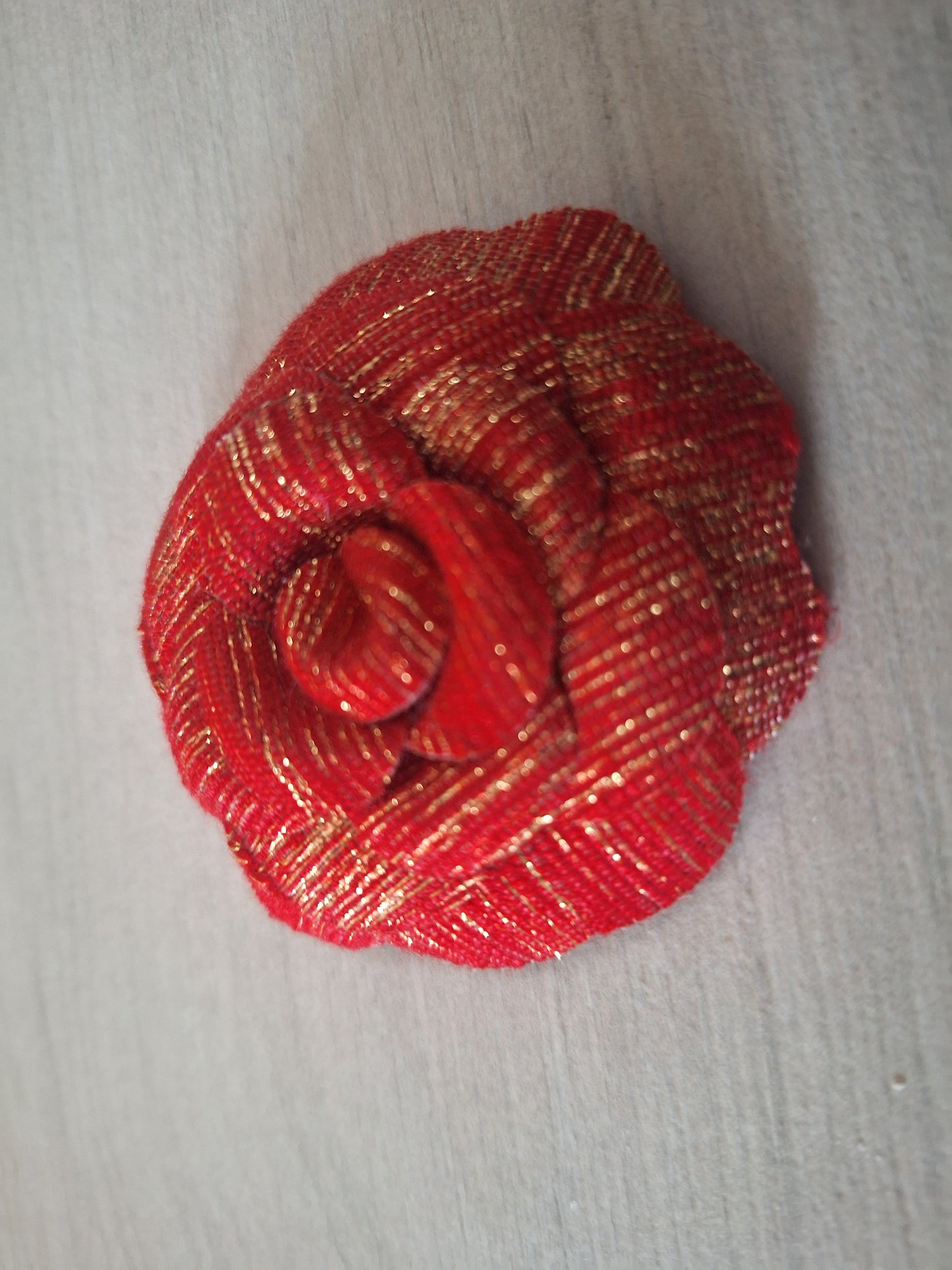 Holiday Red Gold Woven Camellia Brooch PIN 2020