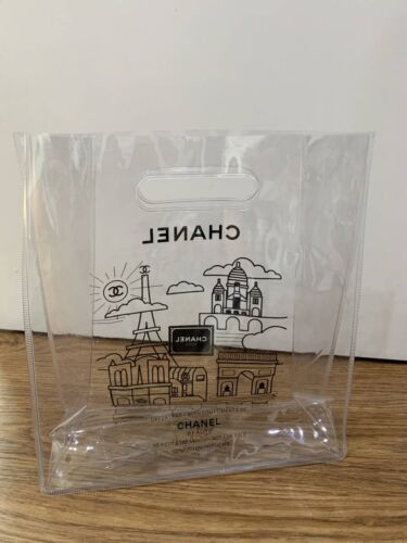 CHANEL BEAUTE Clear beach Purse Mini Tote Handbag PVC