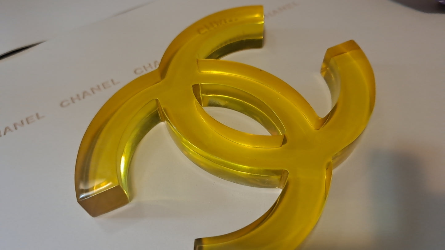 Chanel Yellow Acrylic Logo Shop Display Decor Stand rare