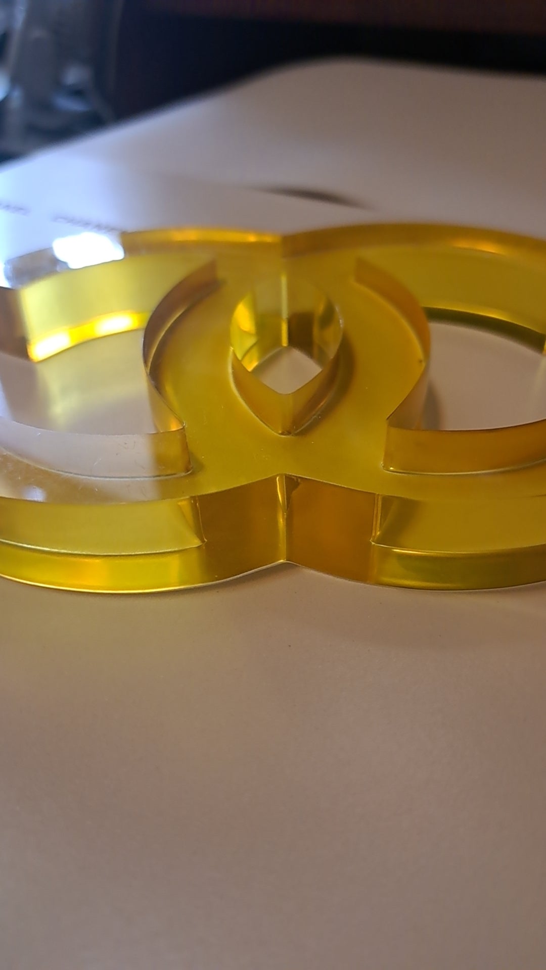 Chanel Yellow Acrylic Logo Shop Display Decor Stand rare