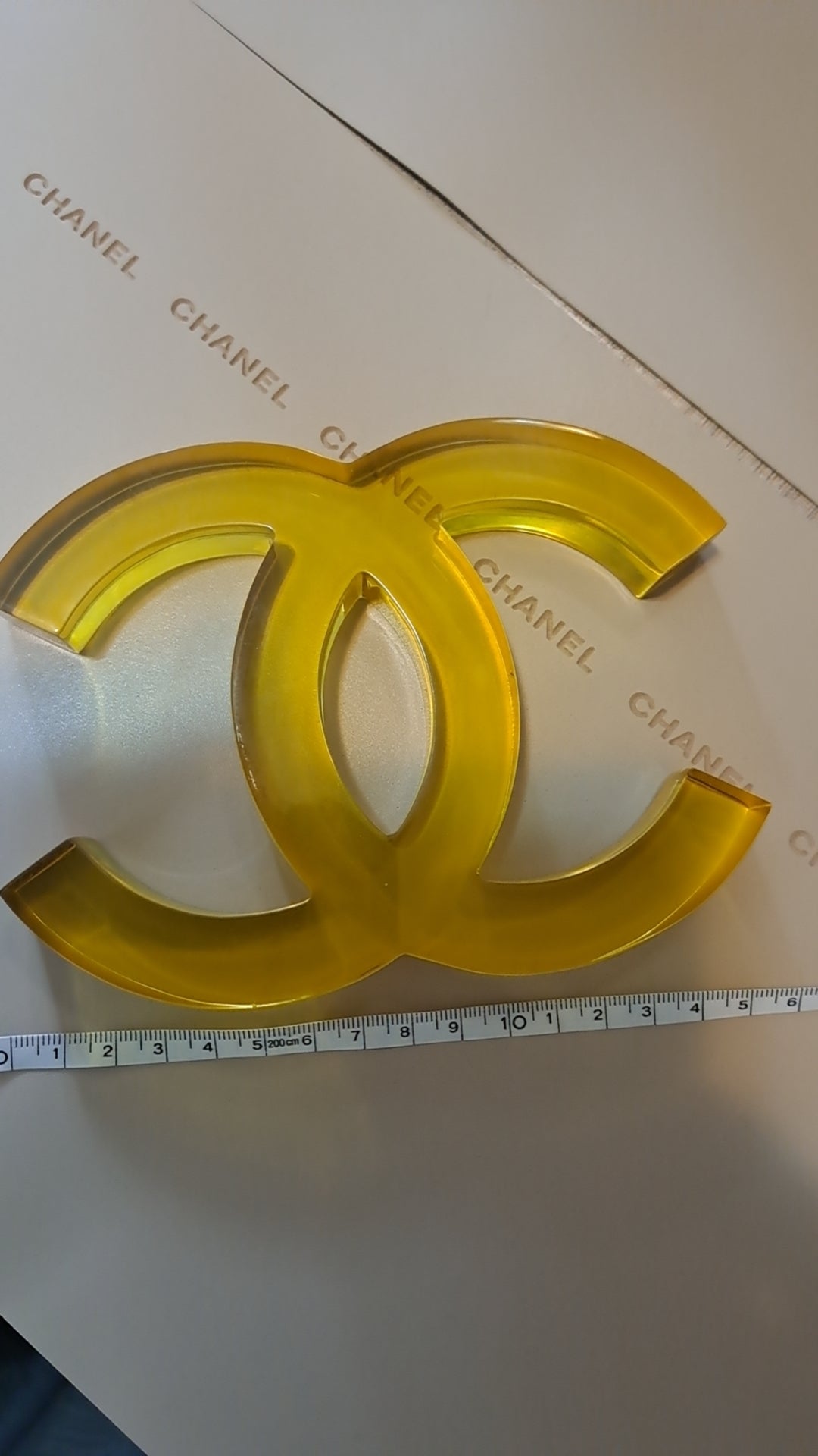Chanel Yellow Acrylic Logo Shop Display Decor Stand rare