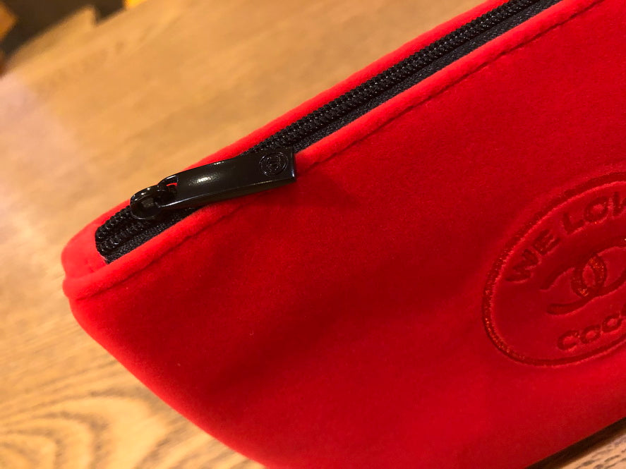 Chanel CoCo Love Red Velvet Large Makeup Pouch Clutch bag VIP GIFT