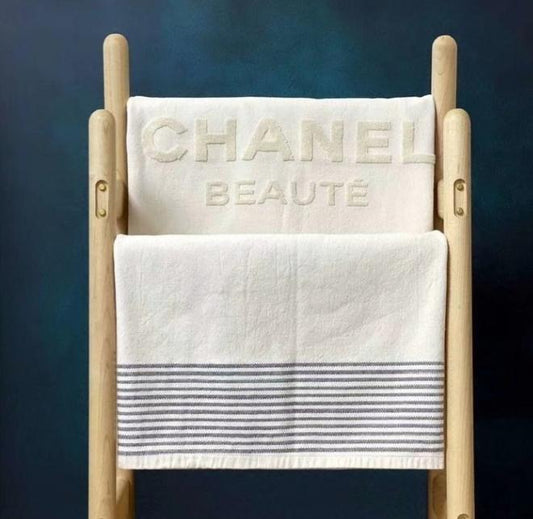 Beige Large Chanel Beauty Beach Towel in Pouch Bag 188 x 102cm