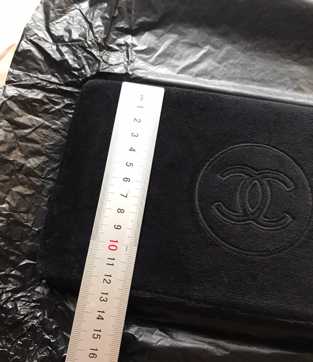 Chanel Black Logo Embossed Fluffy large pouch bag RARE