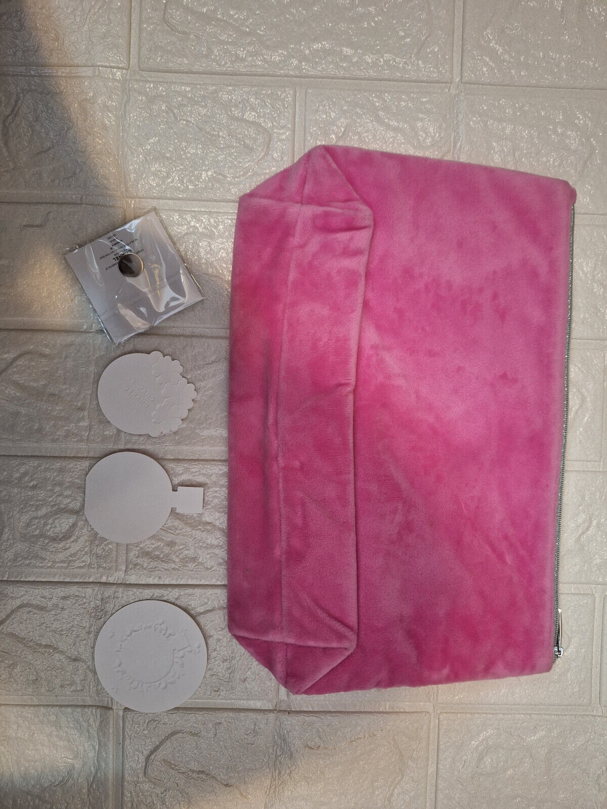 Chanel Chance pink large plush Pouch Bag + Pins set
