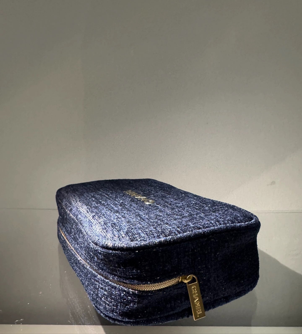 Chanel Navy Denim Makeup Pouch Clutch bag 2024 VIP GIFT