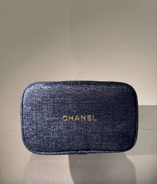 Chanel Navy Denim Makeup Pouch Clutch bag 2024 VIP GIFT