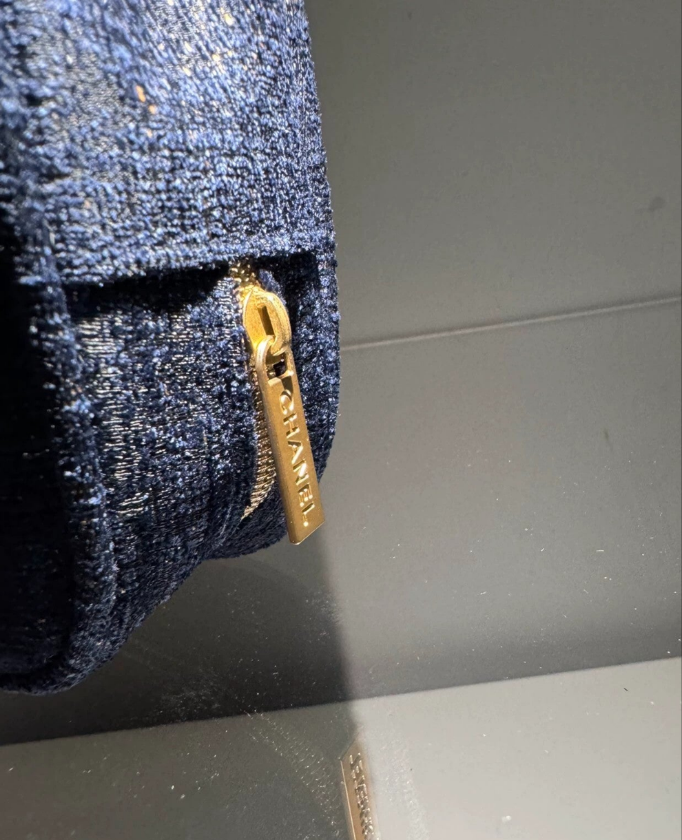 Chanel Navy Denim Makeup Pouch Clutch bag 2024 VIP GIFT