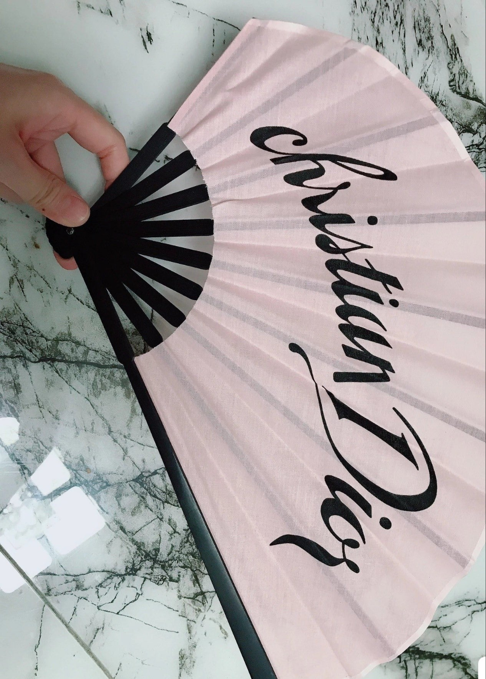 Dior Summer Collection Pink cloth hand Fan novelty