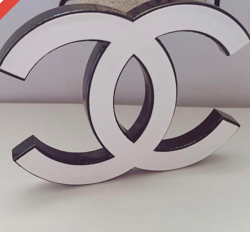Chanel white acrylic Logo Shop Display Decor Stand rare