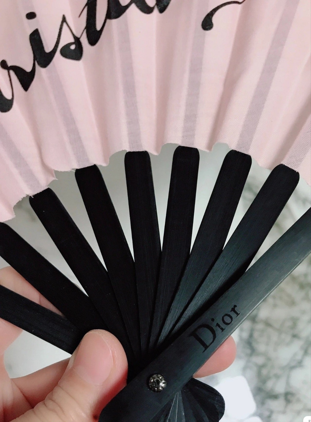 Dior Summer Collection Pink cloth hand Fan novelty