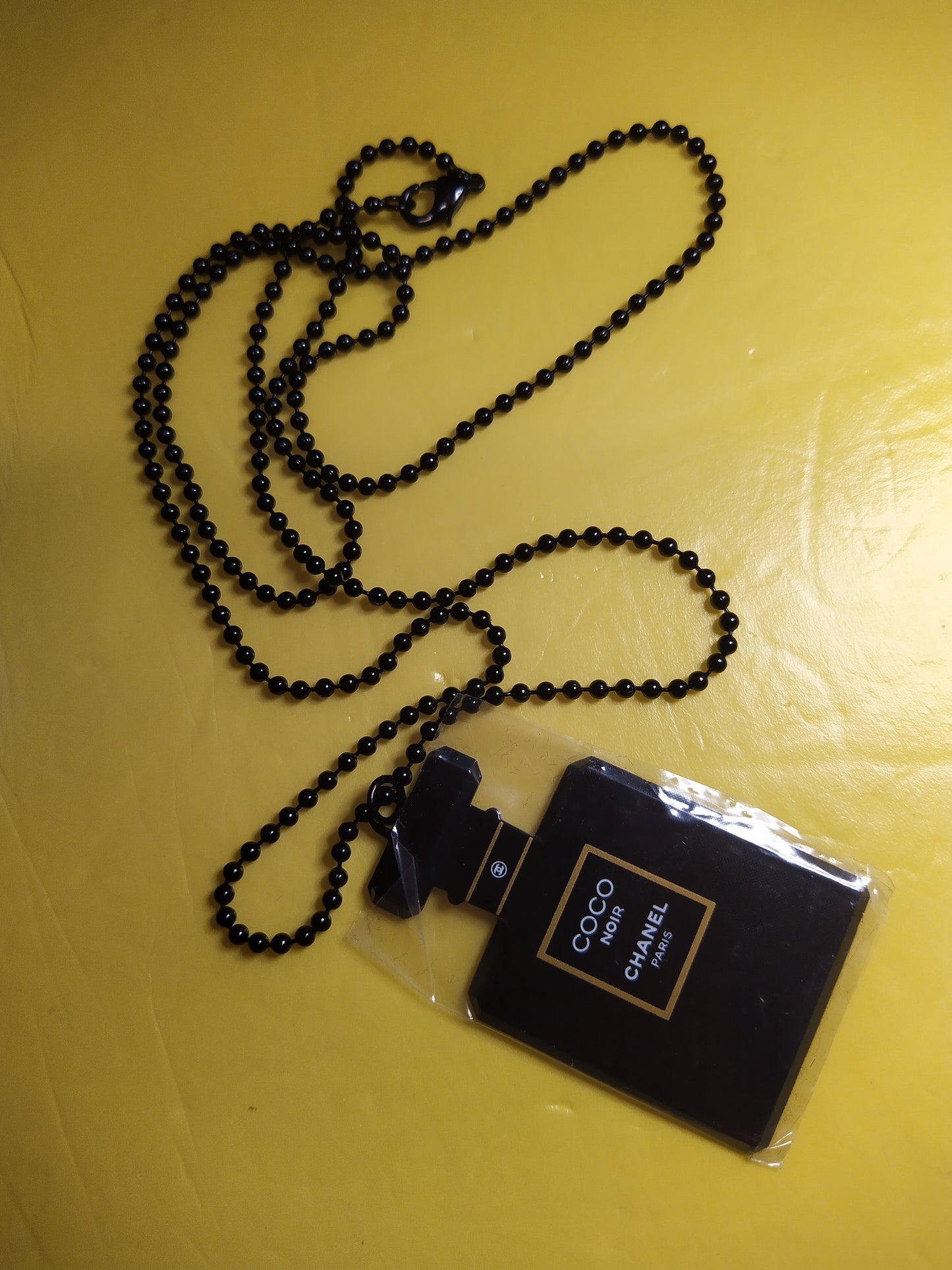 Chanel Black Coco Noir pendant necklace charm on chain RARE