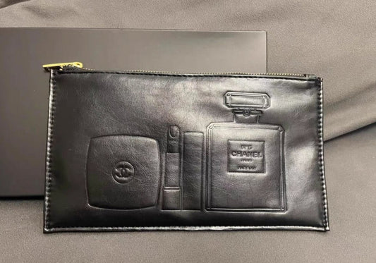 Chanel Black Embossed Leather pouch bag RARE