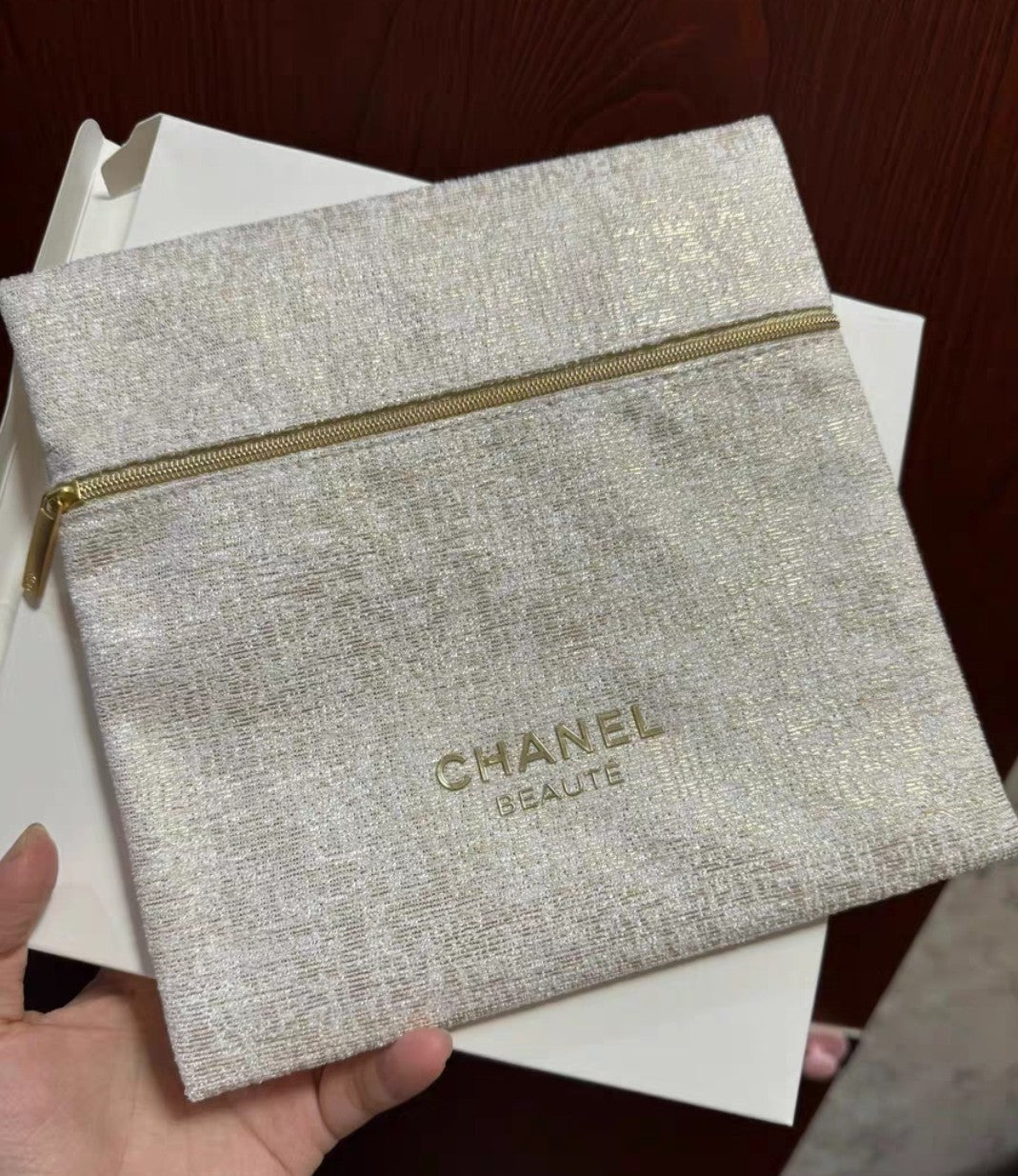 Chanel Gold White makeup pouch bag RARE 2023