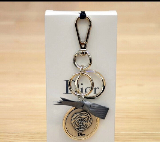 Dior Metal Ribbon Silver Tone Blossom Key Chain Novelty GIFT