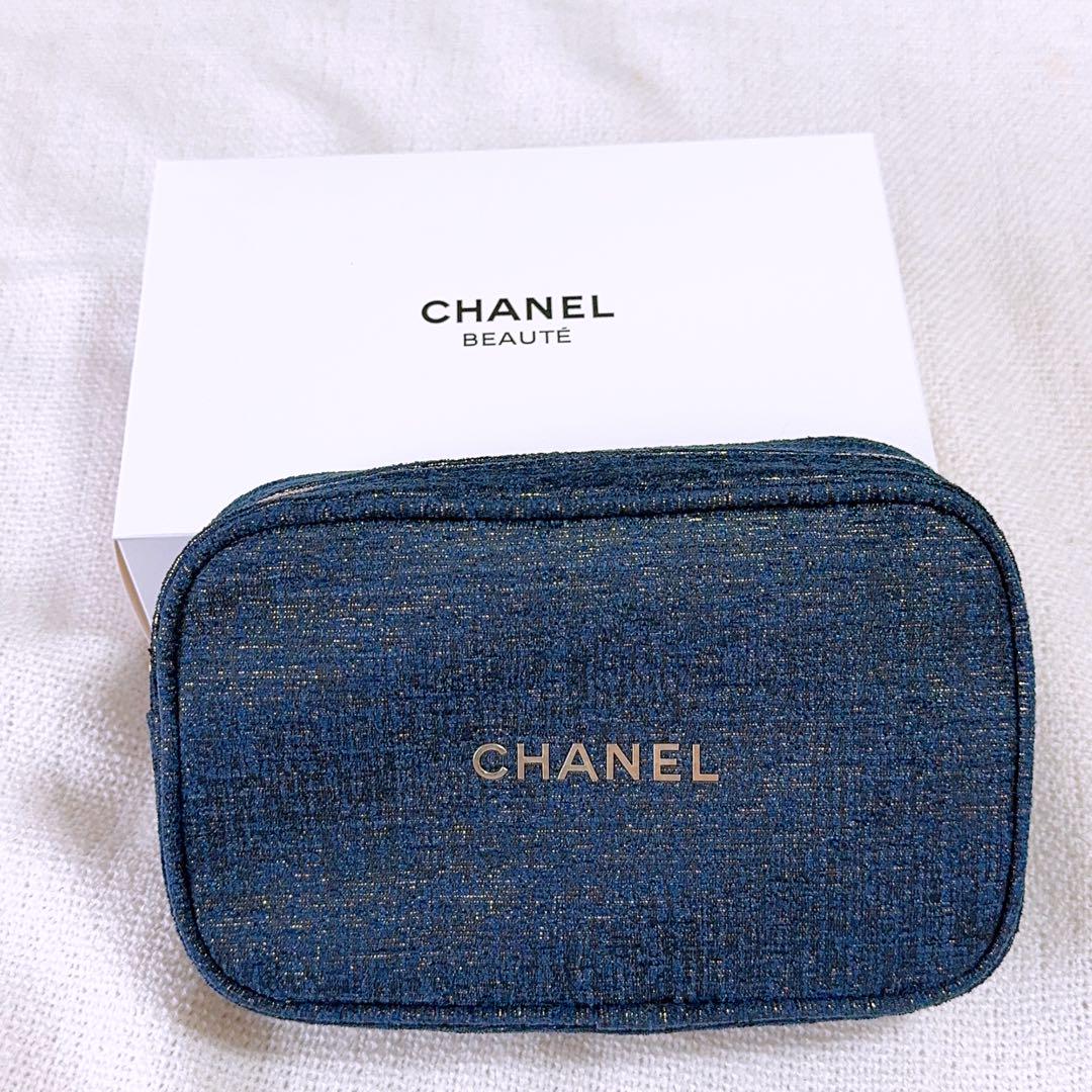 Chanel Navy Denim Makeup Pouch Clutch bag 2024 VIP GIFT