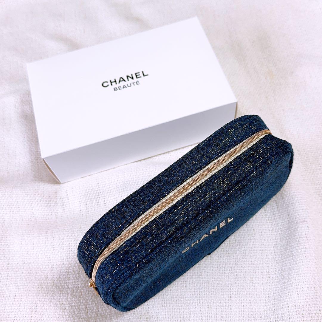 Chanel Navy Denim Makeup Pouch Clutch bag 2024 VIP GIFT