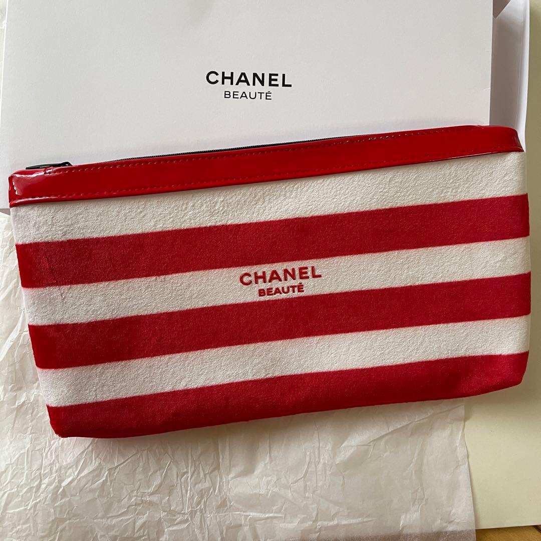 Chanel 2025 red white stripes velvet Makeup Pouch bag no box