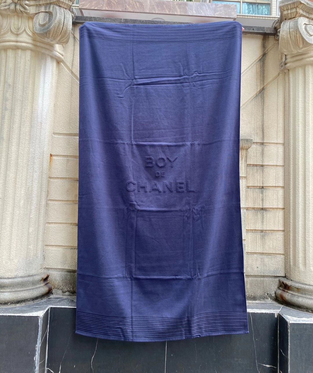Boy De Chanel Dark Blue Large Beach Towel in Pouch Bag 188 x 102cm