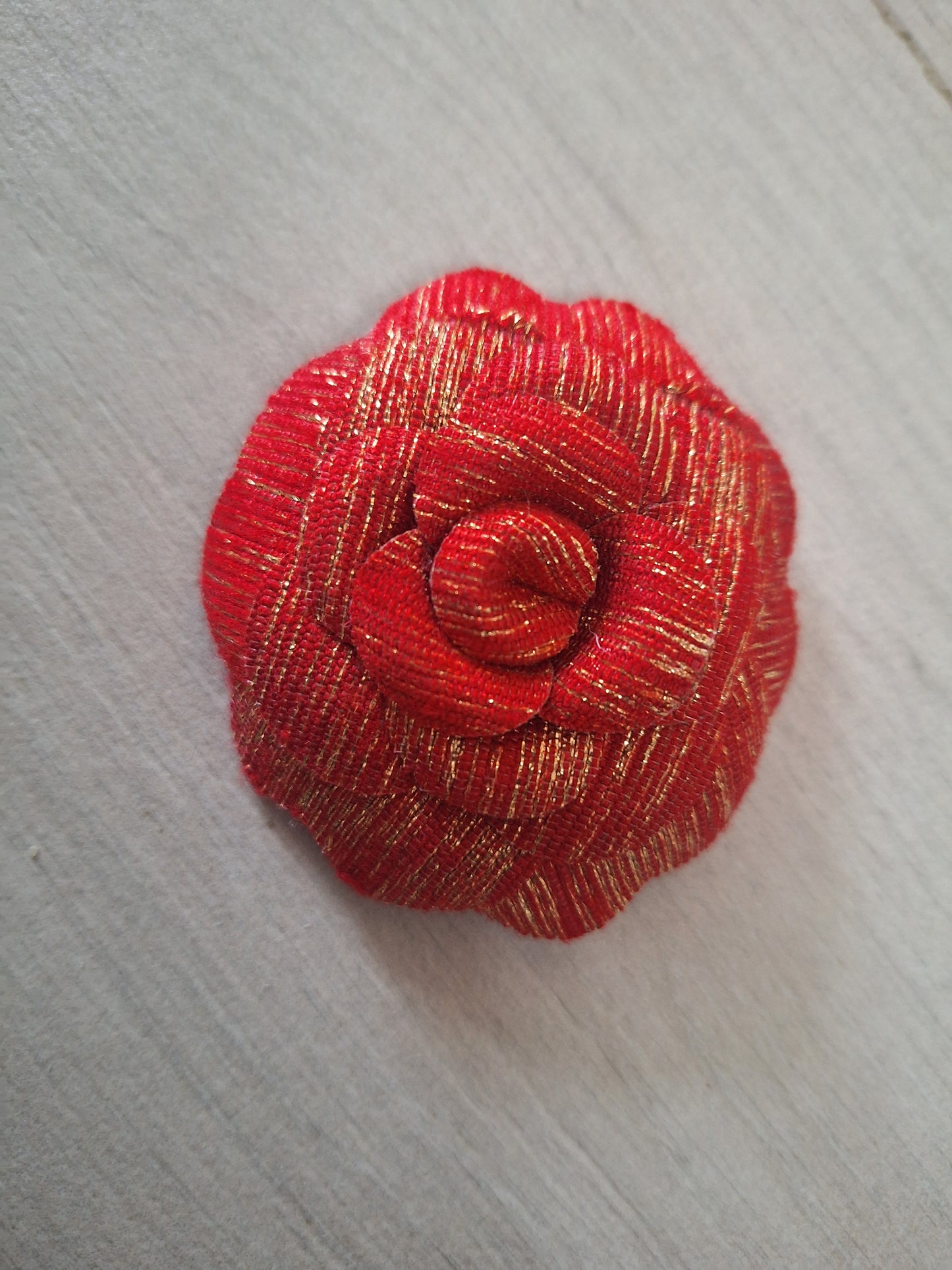 Holiday Red Gold Woven Camellia Brooch PIN 2020