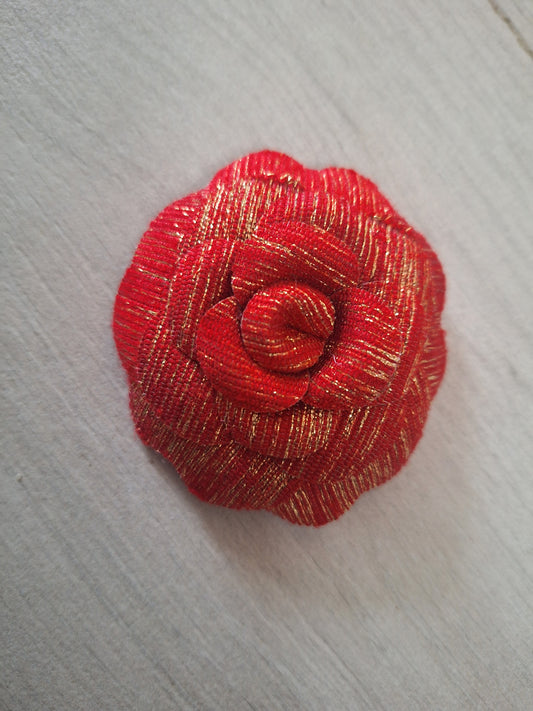 Holiday Red Gold Woven Camellia Brooch PIN 2020