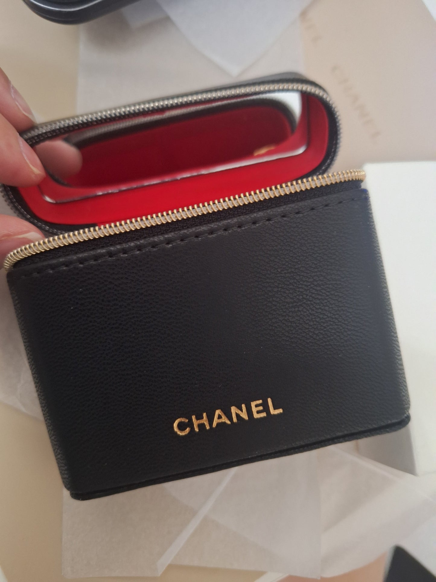 Chanel  Small leather Lipstick zipped Pouch with mirror VIP gift
