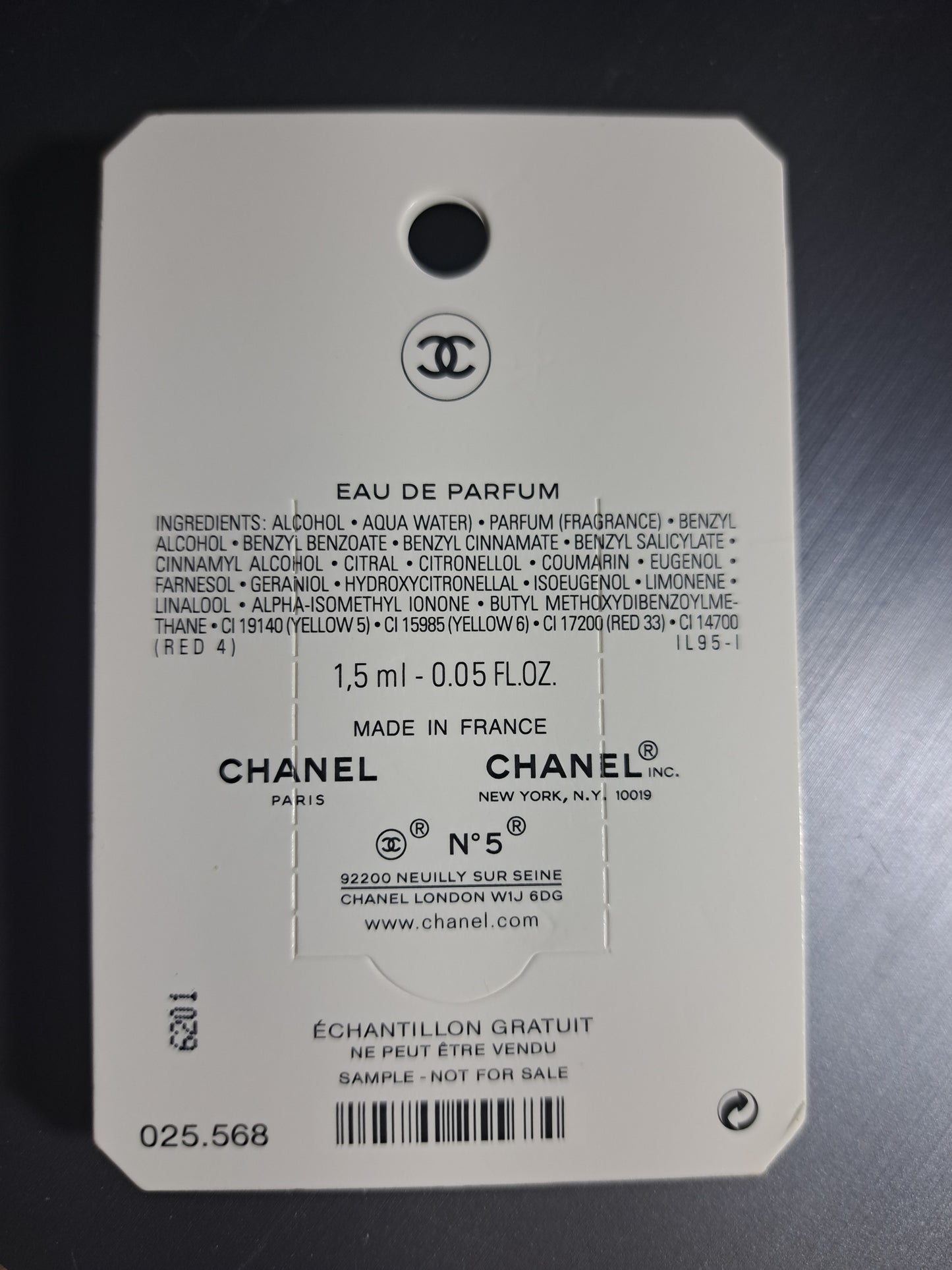 Chanel No 5 Eau Perfume 1.5 ML 0.05 FL OZ MINIATURE