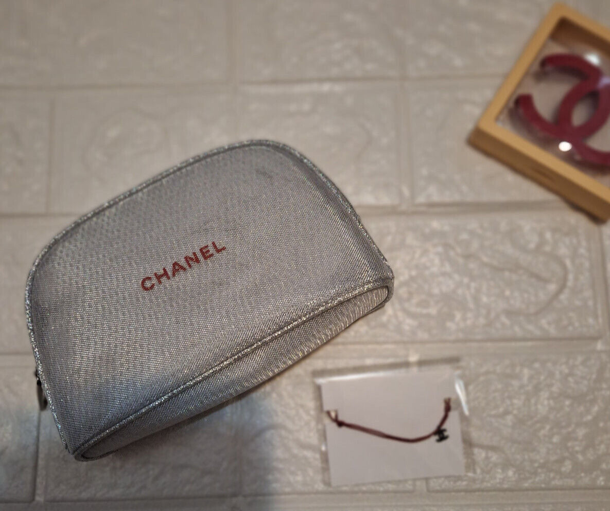 Chanel Silver Mesh Makeup Pouch bag + Chanel String Bracelet
