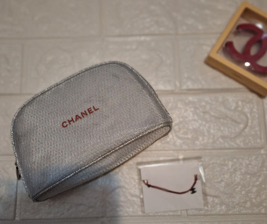 Chanel Silver Mesh Makeup Pouch bag + Chanel String Bracelet