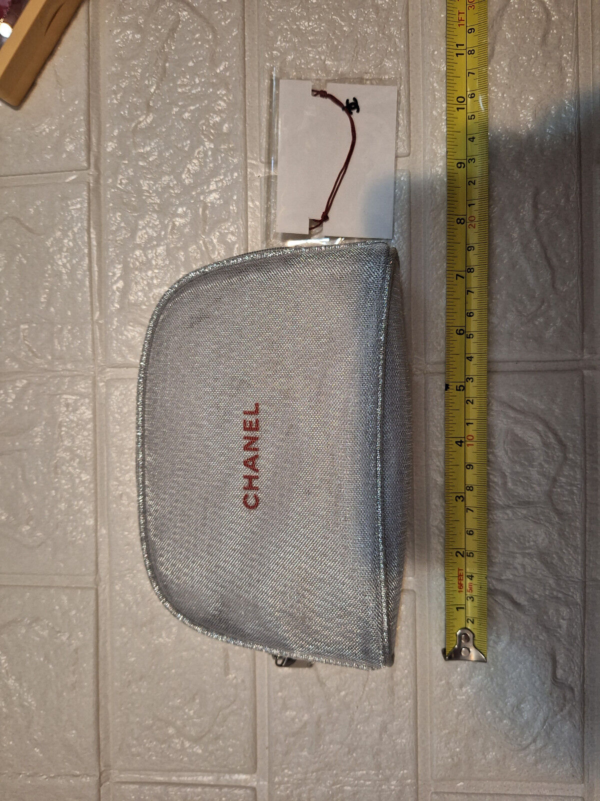 Chanel Silver Mesh Makeup Pouch bag + Chanel String Bracelet