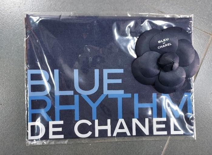 Bleu De chanel Navy envelope small vinyl bag with paper Camellia brooch