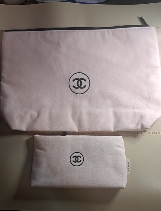 Chanel le lift pink large linen Pouch Bag + makeup bag set