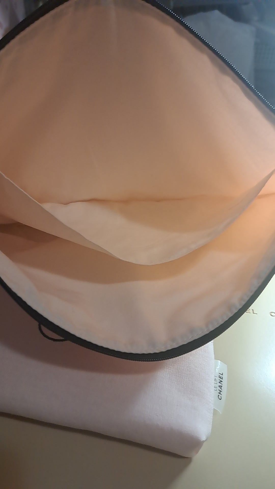 Chanel le lift pink large linen Pouch Bag + makeup bag set