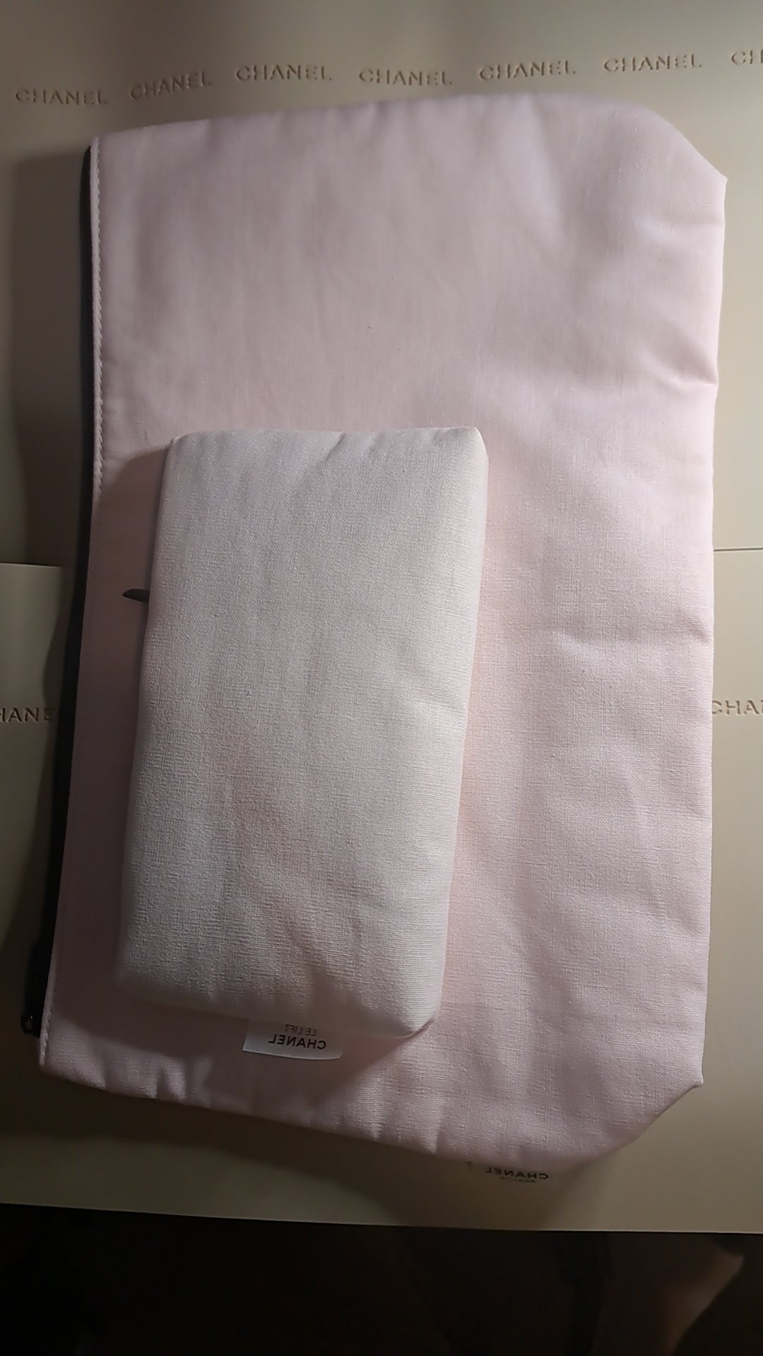 Chanel le lift pink large linen Pouch Bag + makeup bag set