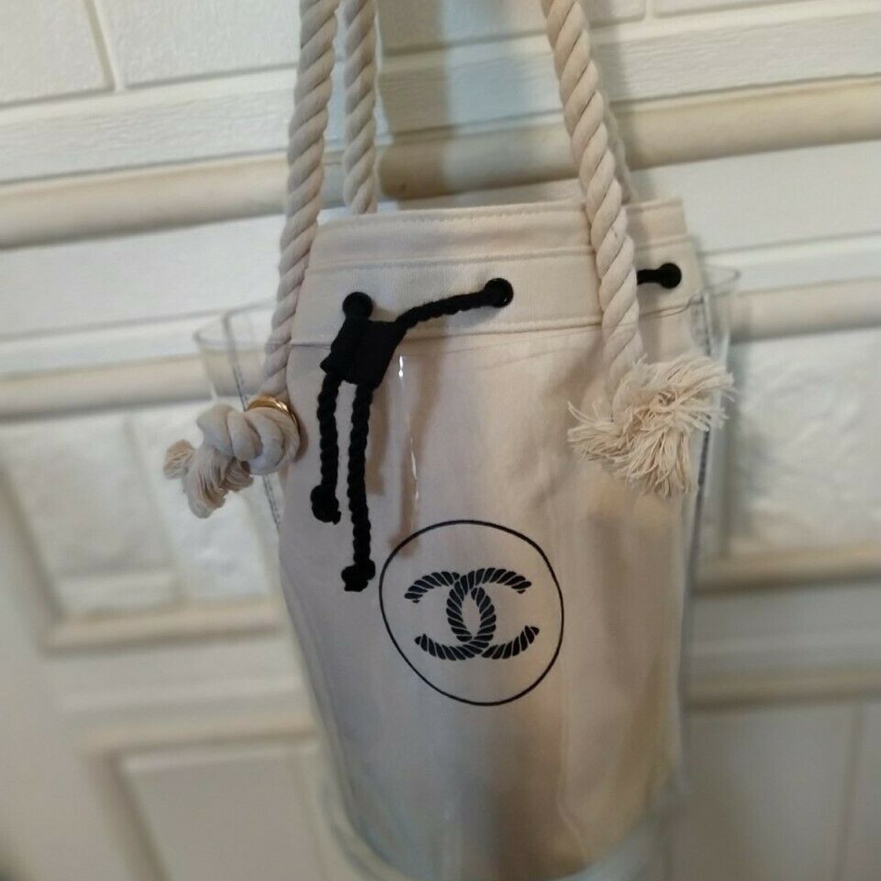 Chanel Ivory Makeup Drawstring bag with DIY jelly bucket