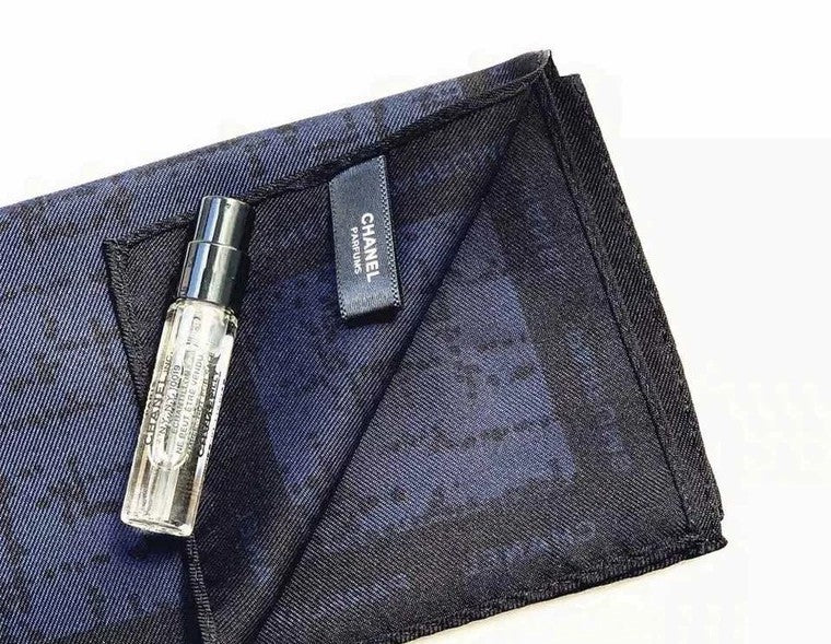 BLEU De Chanel Navy Blue Silky handkerchief with 1.5ml sample
