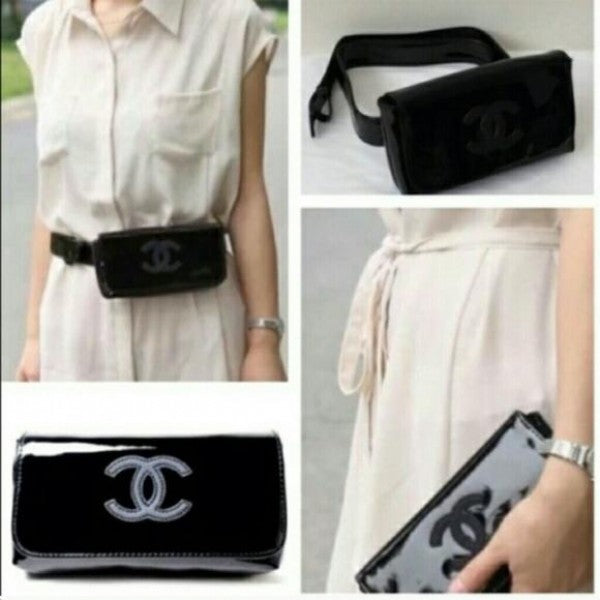 Chanel Uniform Black Patent Waist belt bag Out of Print