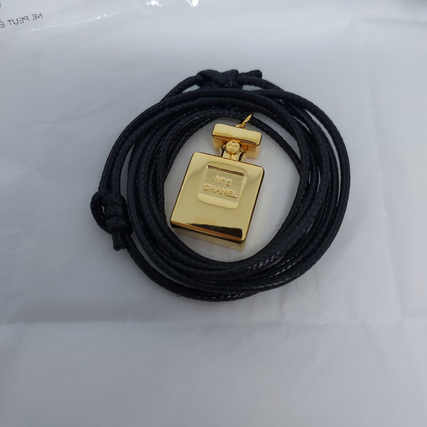 Chanel No. 5 Perfume Bottel Pendant Luxuries Leather String Necklace