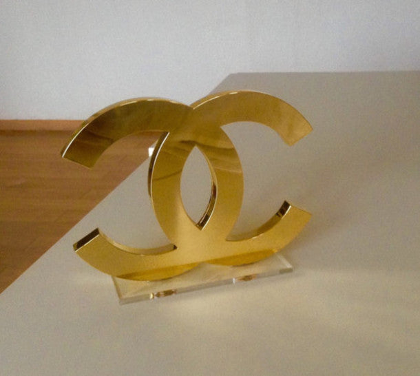Chanel Gold Plastic Logo Shop Display Decor Stand rare