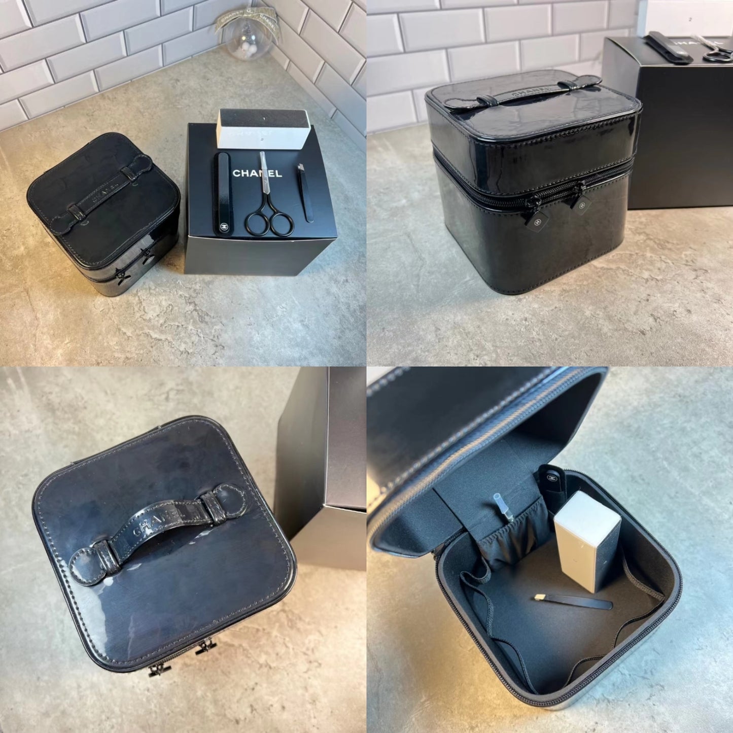 Chanel Cosmetic Patent Box Case with Nail File Case Set