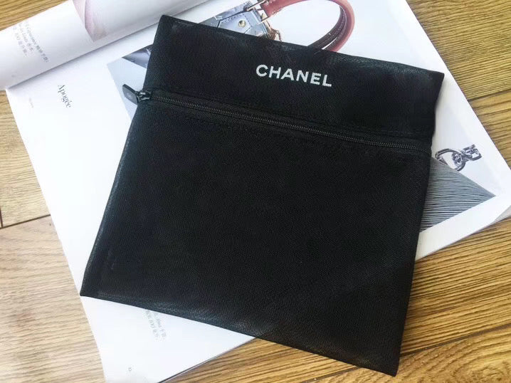 Chanel Mesh Pouch Makeup Bag Black