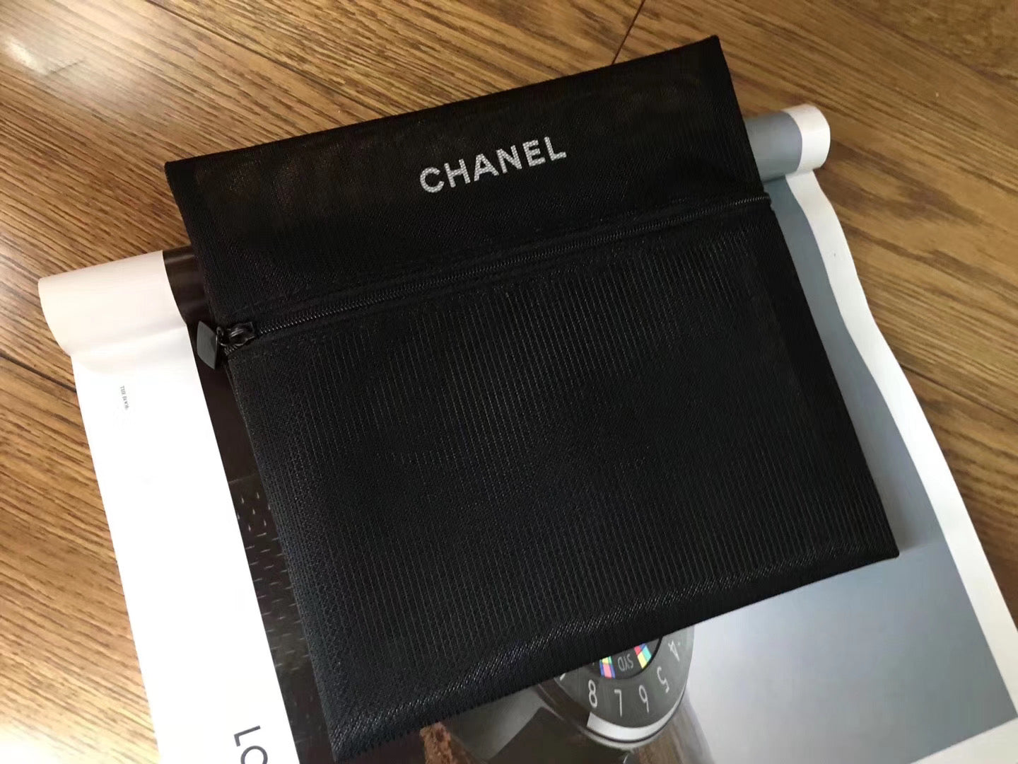 Chanel Mesh Pouch Makeup Bag Black